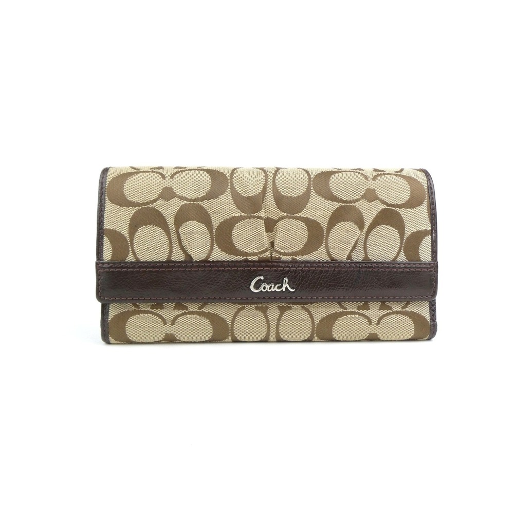 Coach Signature Khaki Brown Trifold Checkbook Wallet